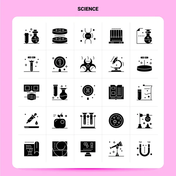 Conjunto de iconos de ciencia sólida 25. Vector Glyph Style Design Iconos negros — Vector de stock