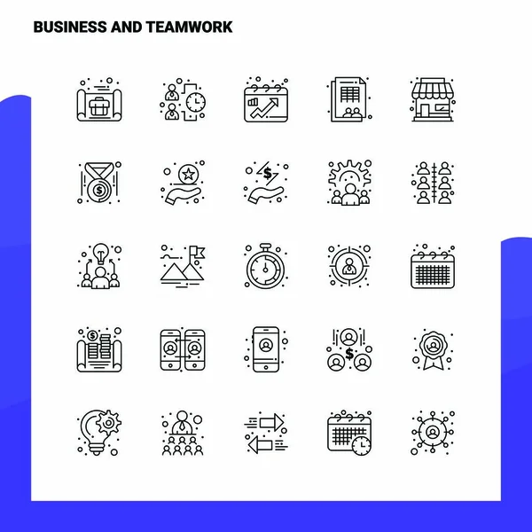 Набор иконки Business And Teamwork Line Icon - 25 икон. Векторный мини — стоковый вектор