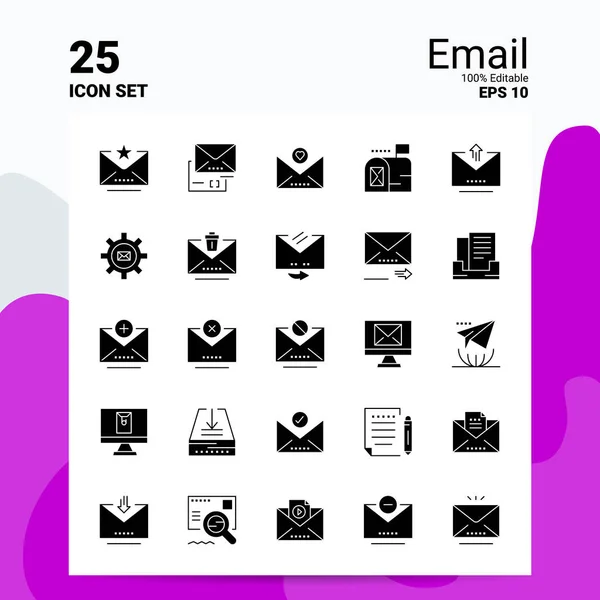 25 Zestaw ikon e-mail. 100% Edytowalny plik Eps 10. Logo biznesowe Con — Wektor stockowy