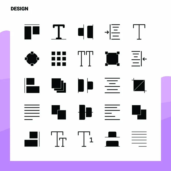 25 Conjunto de iconos de diseño. Plantilla de ilustración de vectores de ícono de glifo sólido — Vector de stock