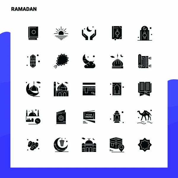 25 Ramadan Icon set. Solid Glyph Icon Vector Illustration Templa — Stock Vector