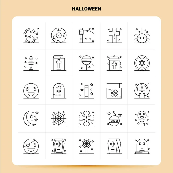 Περίγραμμα 25 Halloween Icon σετ. Διανυσματική γραμμή στυλ σχεδίασης μαύρο Ic — Διανυσματικό Αρχείο