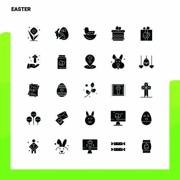 25 Set de iconos de Pascua. Plantilla de ilustración de vectores de ícono de glifo sólido — Vector de stock
