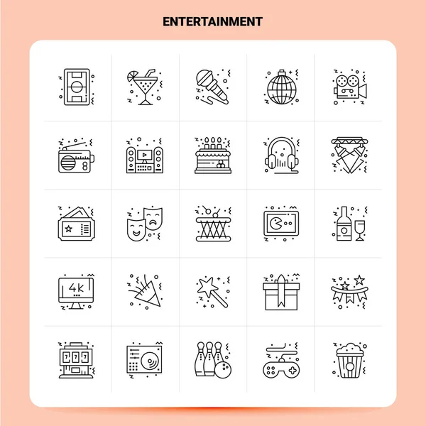 OutLine 25 Entertainment Icon set. Vector Line Style Design Blac — Stock Vector