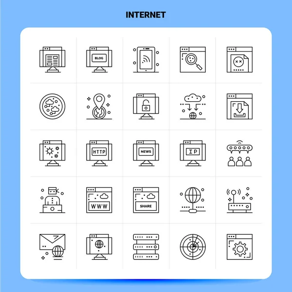 Taslak 25 İnternet Simgesi seti. Vektör Satırı Biçimi Tasarımı Siyah Ico — Stok Vektör