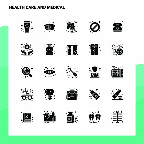 25 Cuidados de saúde e conjunto de ícones médicos. Ícone de Glifo Sólido Ill — Vetor de Stock