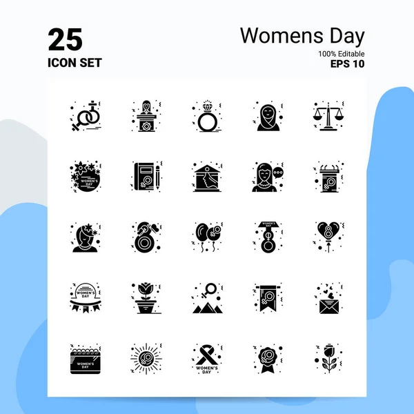 25 Women Day Icon Set. 100% editovatelné soubory Eps10. Obchodní protokol — Stockový vektor