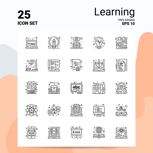 25 Set de iconos de aprendizaje. Archivos EPS 10 100% editables. Logo del negocio — Archivo Imágenes Vectoriales