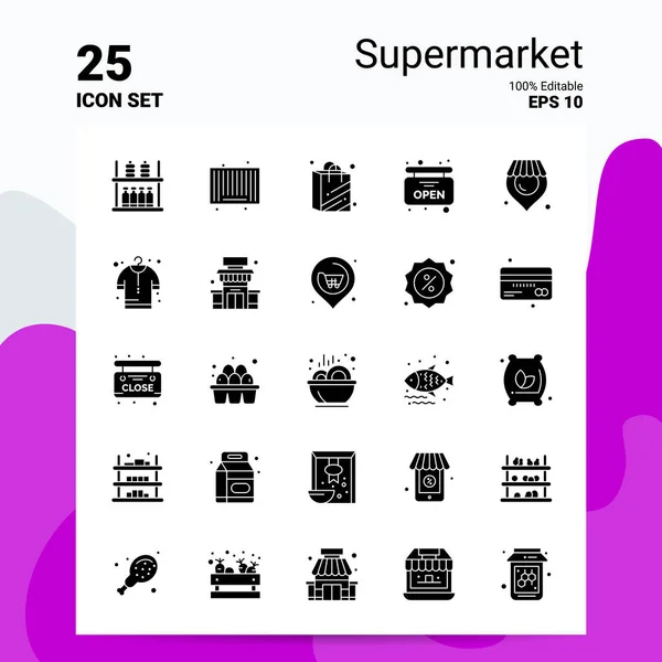 25 Conjunto de iconos de supermercado. Archivos EPS 10 100% editables. Negocio Lo — Vector de stock