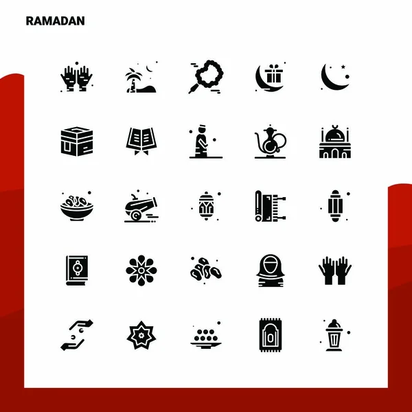 25 Ramadan Ikonen Set. solide Glyphen-Symbol-Vektor-Illustration templa — Stockvektor