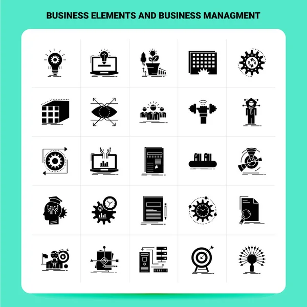 Solid 25 Business Elements and Business Management Icon set.ベクト — ストックベクタ