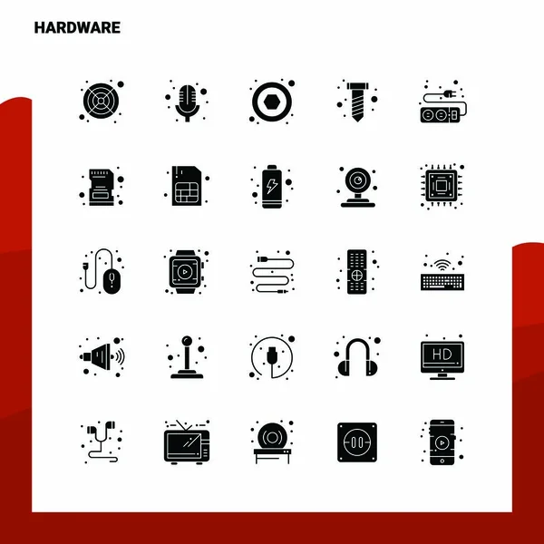 25 Conjunto de iconos de hardware. Glifo sólido Icono Vector Ilustración Templ — Archivo Imágenes Vectoriales