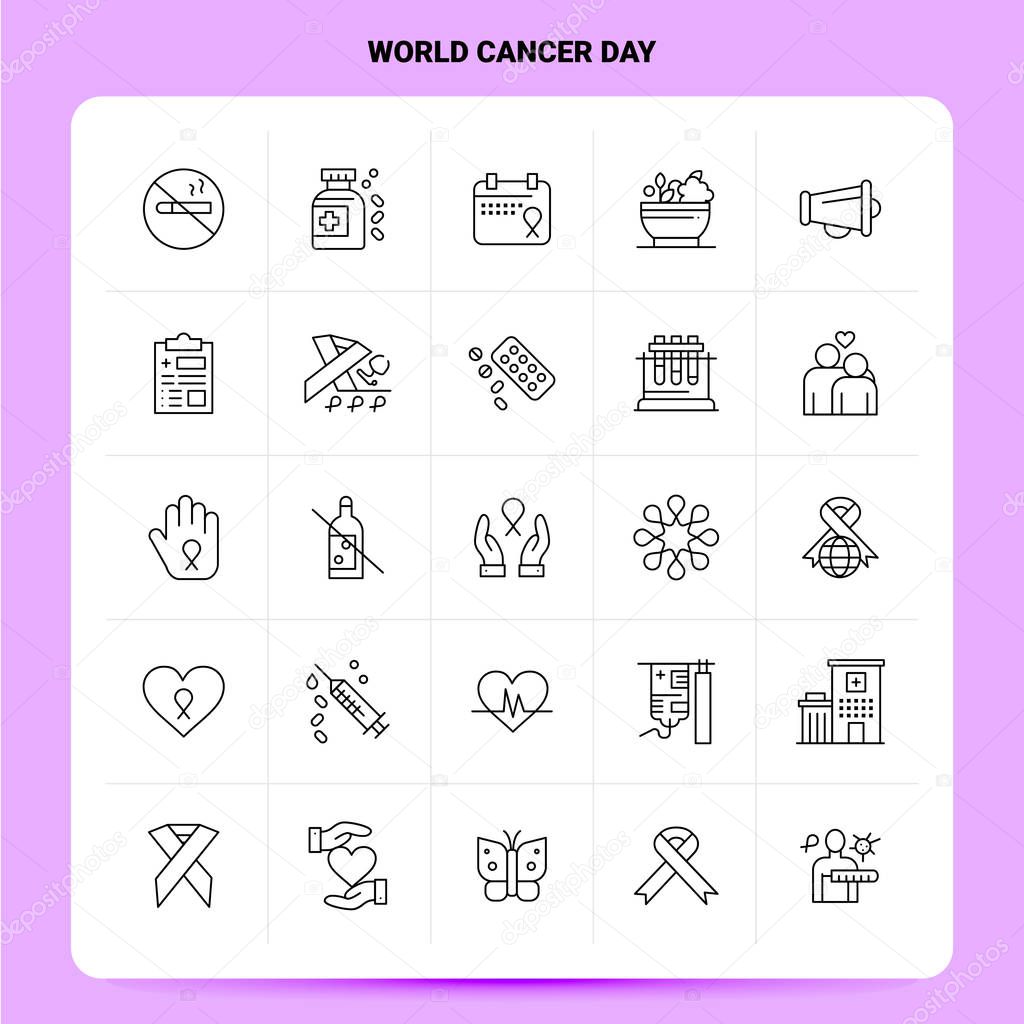 OutLine 25 World Cancer Day Icon set. Vector Line Style Design B