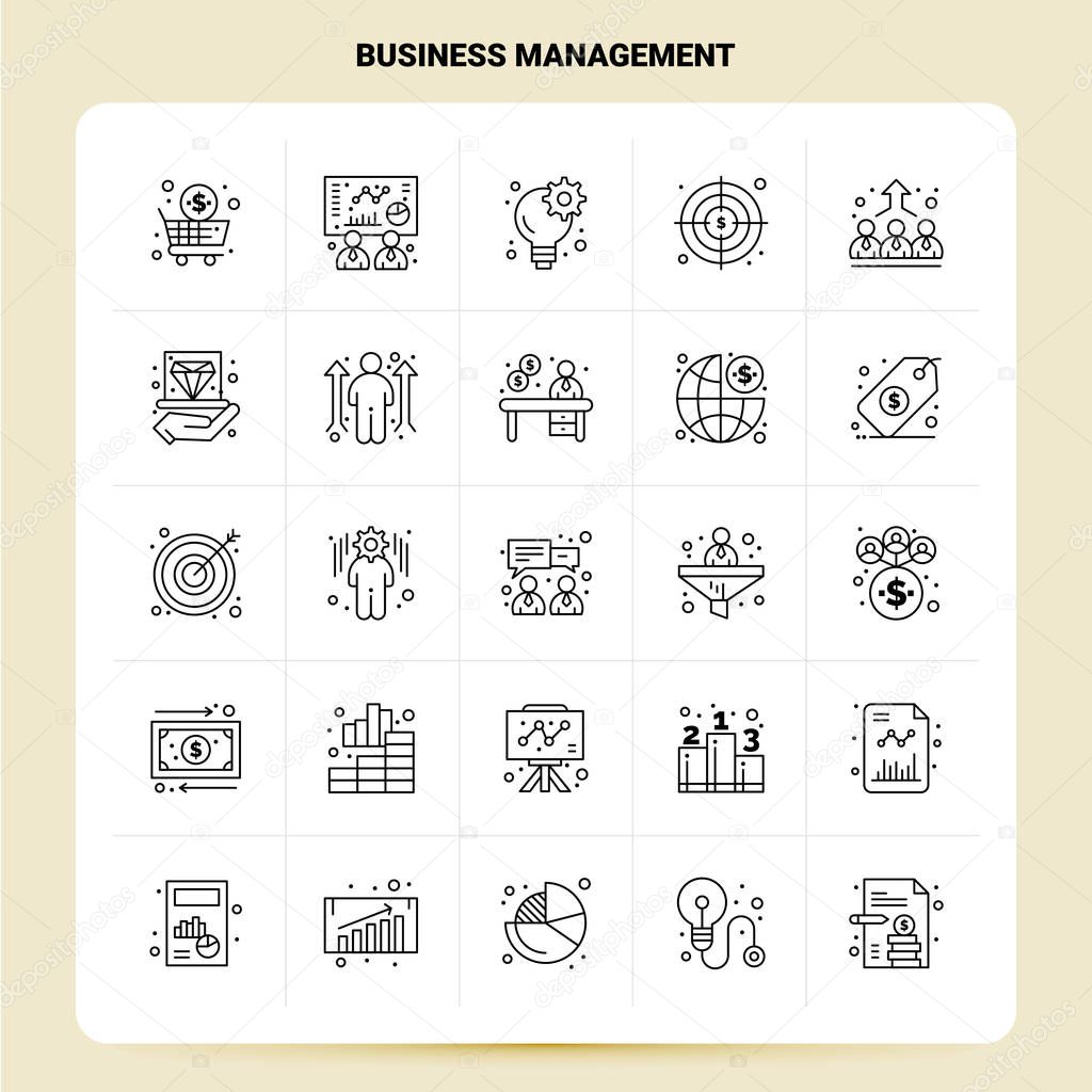 OutLine 25 Business Management Icon set. Vector Line Style Desig
