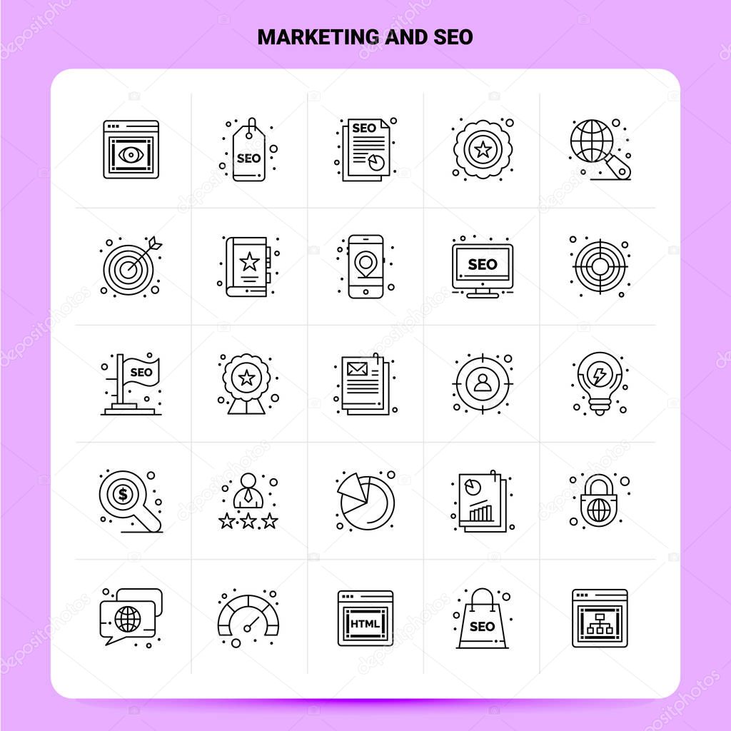 OutLine 25 Marketing And Seo Icon set. Vector Line Style Design 