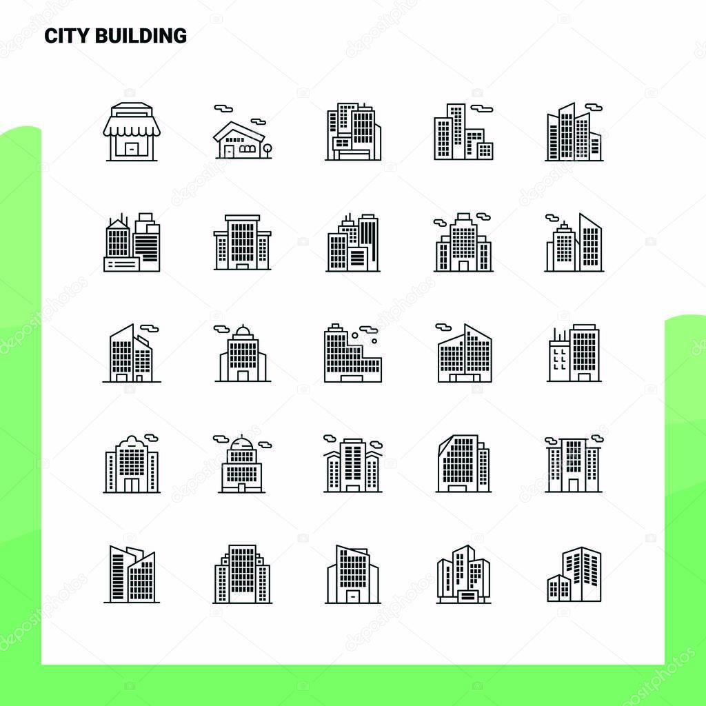 Set of City Building Line Icon set 25 Icons. Vector Minimalism S