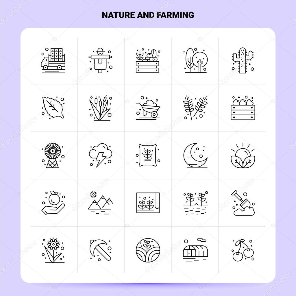 OutLine 25 Nature And Farming Icon set. Vector Line Style Design