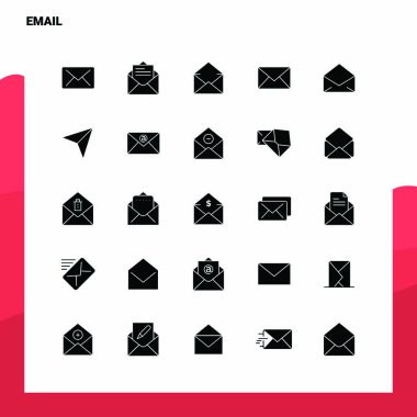 25 E- posta Simgesi ayarlandı. Solid Glyph Simge Vektör İllüstrasyon Şablonu