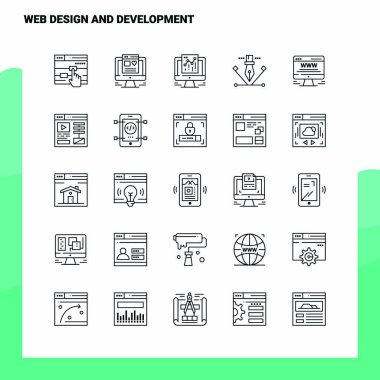 Web Tasarım ve Geliştirme Satır Simgesi seti 25 Simge ayarladı. Vektör