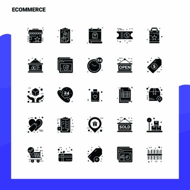 25 Etrade Icon seti. Solid Glyph Simge Vektör İllüstrasyon Sıcaklığı