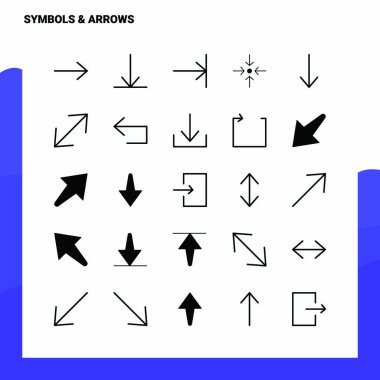 25 Sembol ve Ok Simgesi seti. Solid Glyph Simge Vektörü Illustrati