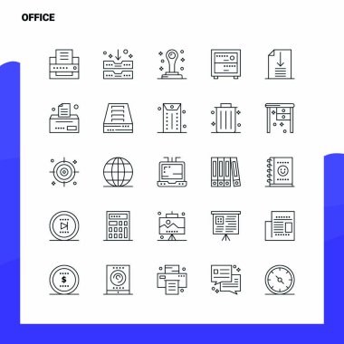 Office Line Icon seti 25 Simge ayarladı. Vektör Minimalizm Biçimi De