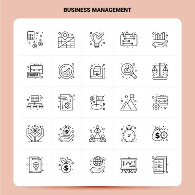 Taslak 25 İş Yönetimi Simgesi ayarlandı. Vektör Satırı Biçimi Tasarımı