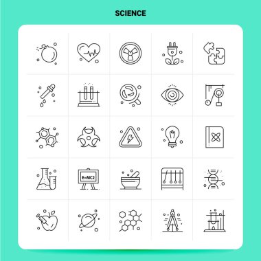 Taslak 25 Bilim Simgesi seti. Vektör Satırı Biçimi Tasarımı Siyah Simge