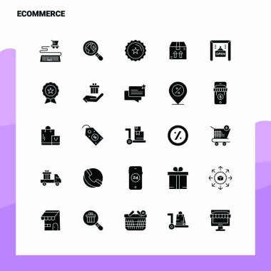 25 Etrade Icon seti. Solid Glyph Simge Vektör İllüstrasyon Sıcaklığı