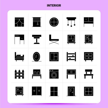 Katı 25 Icon seti. Vektör Kabartma Biçimi Tasarımı Siyah Simge