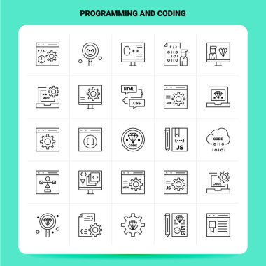 Taslak 25 Programlama ve Kodlama Simgesi ayarlandı. Vektör Satırı Biçimi De