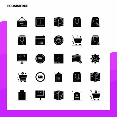 25 Etrade Icon seti. Solid Glyph Simge Vektör İllüstrasyon Sıcaklığı