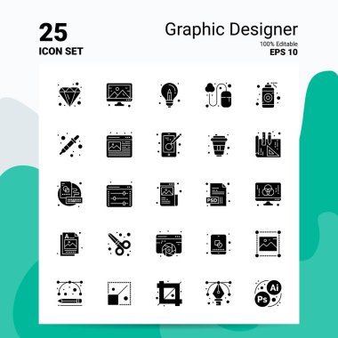 25 Grafik Tasarımcı Simgesi Seti. % 100 Düzenlenebilir Eps 10 Dosyası. Meşgul