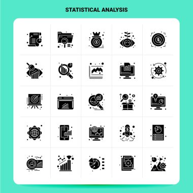 Solid 25 İstatistik Analiz Simgesi seti. Vektör Kabartma Biçimi Tasarımı