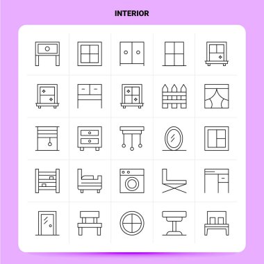 Taslak 25 Icon seti. Vektör Satırı Biçimi Tasarımı Siyah Ico