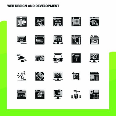 25 Web Tasarım ve Geliştirme Simgesi seti. Solid Glyph Simge Vektörü 