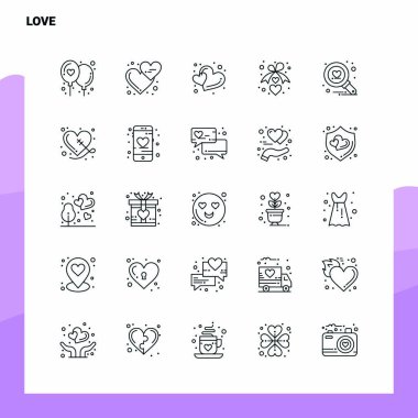 Love Line Icon seti 25 Simge 'yi ayarladı. Vektör Minimalizm Biçimi Desi