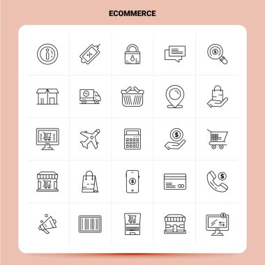 Taslak 25 Etrade Icon seti. Vektör Satırı Biçimi Tasarımı Siyah Ic