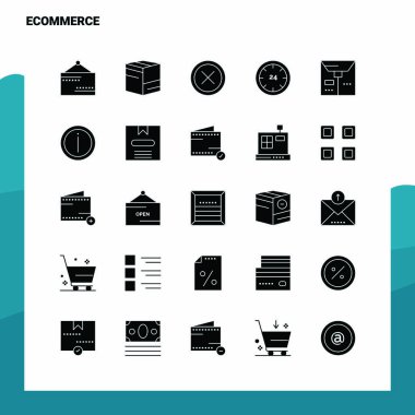 25 Etrade Icon seti. Solid Glyph Simge Vektör İllüstrasyon Sıcaklığı