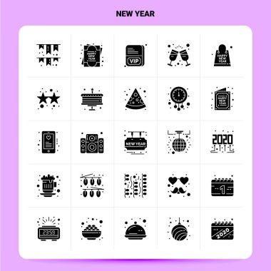 Katı 25 Yeni Yıl Simgesi. Vektör Kabartma Biçimi Tasarımı Siyah Simge