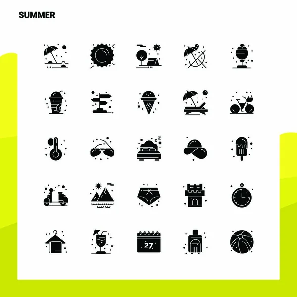 25 Sommer Icon Set. solide Glyphensymbol-Vektorillustration templat — Stockvektor