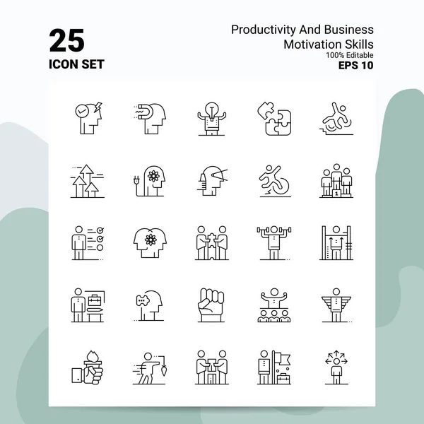 25 Produtividade e habilidades de motivação de negócios Icon Set. 100% Ed — Vetor de Stock