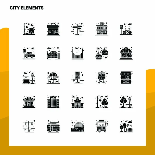 25 City Elements Icon set. Solid Glyph Icon Vector Illustration — Stock Vector