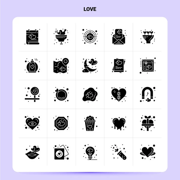 Solide 25 Love Icon ensemble. Style de glyphe vectoriel Design Black Icons Se — Image vectorielle