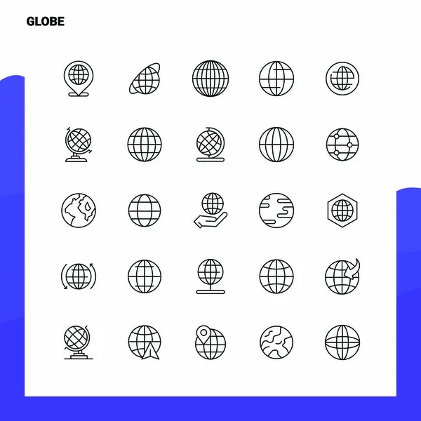 Set di icone Globe Line set 25 icone. Stile di minimalismo vettoriale Des — Vettoriale Stock