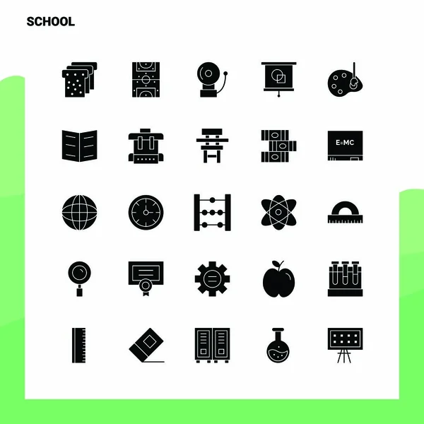 25 školní ikona nastavena. Solid Glyph Icon Vector Illustration Templat — Stockový vektor