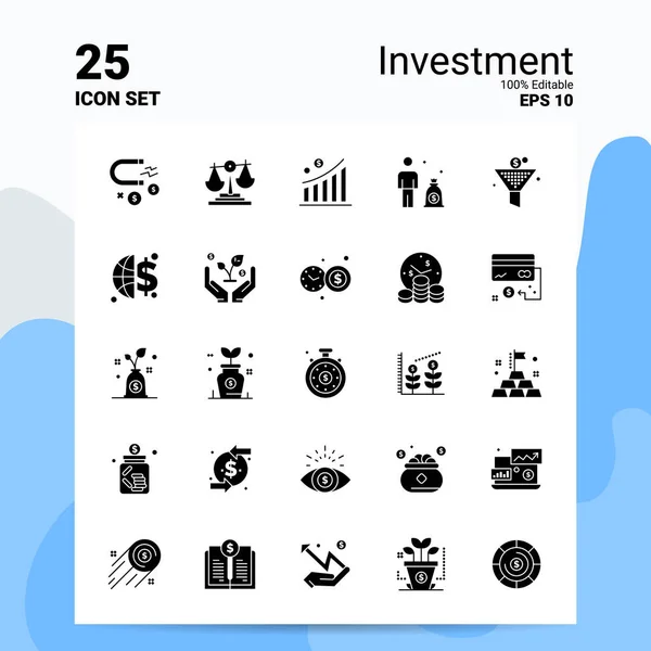 Set di 25 icone di investimento. File EPS 10 modificabili al 100%. CITL — Vettoriale Stock