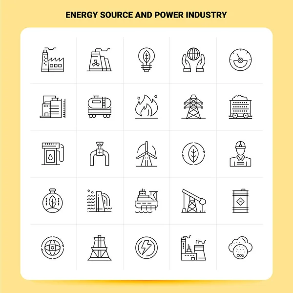 Esquema 25 Fuente de energía y conjunto de iconos de la industria eléctrica. Vector Lin — Vector de stock