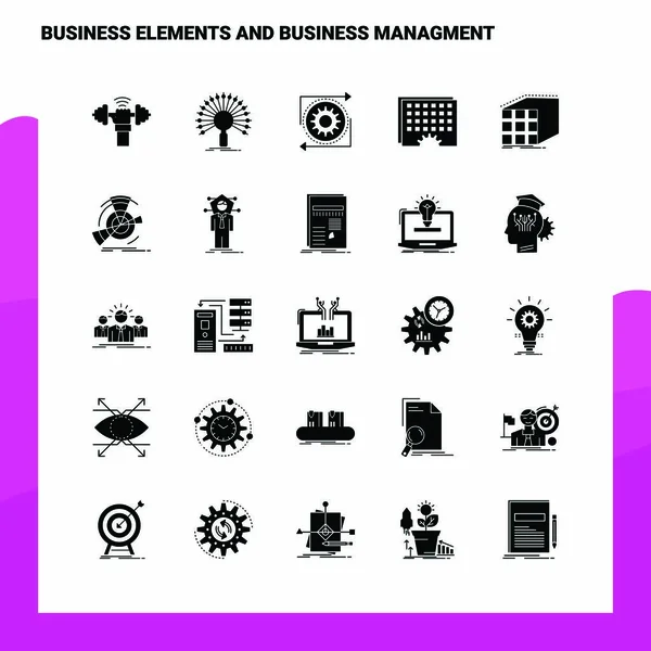 25 Business-Elemente und Business-Management-Icon gesetzt. fester Glyp — Stockvektor