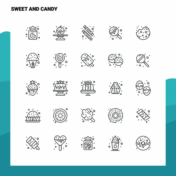 Set van Sweet and Candy Line icoon set 25 iconen. Vectorminimalisme — Stockvector